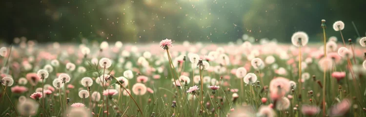 Fotobehang a field of dandelions in pink Generative AI © SKIMP Art