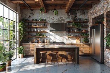 Fototapeta na wymiar Revamped country kitchen with a contemporary edge