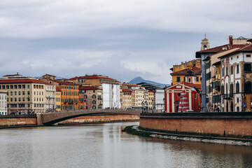 Embankments of the Arno River in the center of Pisa, in Tuscany, central Italy