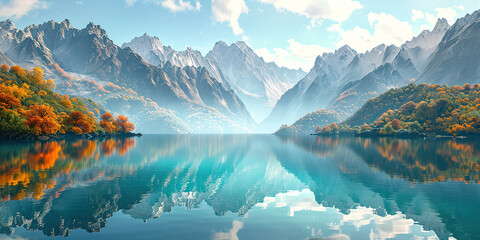 Mysterious mountain lake with turquoise water, image - Powered by Adobe