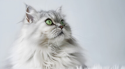 Portrait of the Cute persian cat. Gray nd white shinshilla cat portrait. Chinchilla Persian...