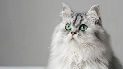 Fototapeta premium Portrait of the Cute persian cat. Gray nd white shinshilla cat portrait. Chinchilla Persian Domestic Cat with yellow Eyes. Generative AI