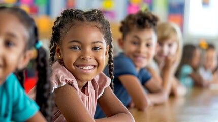 Fototapeta premium Happy children in a multi-ethnic elementary classroom