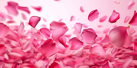 Petals of pink rose spa background. flying petals