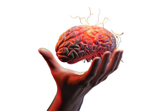 human brain with hands