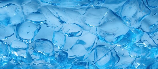 A detailed look at ice and water in close proximity, showcasing the texture, color, and interaction between the elements. The ice appears solid and crystalline, while the water is in a liquid state.