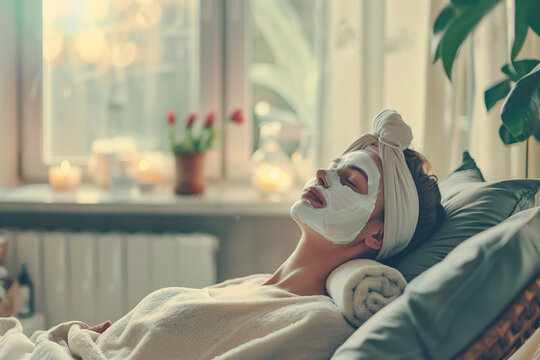Mother enjoys a relaxing spa day at home, gift for Mother's Day