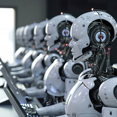 Fototapeta premium Row of robots call center