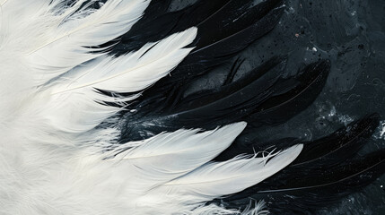 background of black and white feathers, bird, magpie, crow, banner, space for text, abstract pattern, nature, plumage, animals, wing, flight, wallpaper, illustration, art, ornithology, fashion