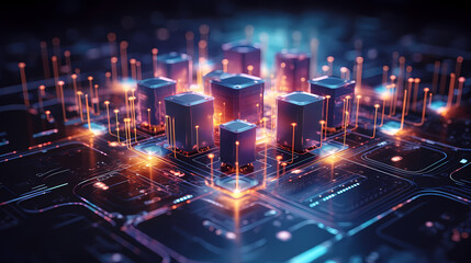 Blockchain cube, abstract futuristic background data transmission