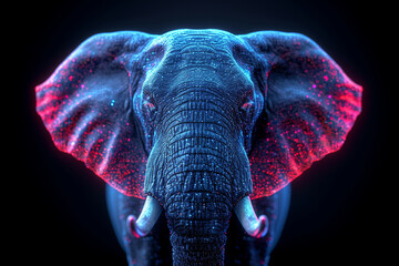Colorful abstract paint of an elephant in watercolor style on a black background.Generative AI