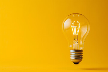 Clear Light Bulb on yellow background. Idea concept.
