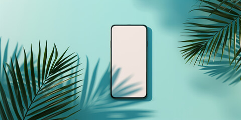 Smartphone mock up with blank screen with palm trees