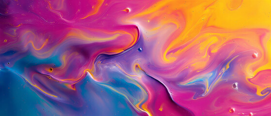 Fototapeta na wymiar Panoramic abstract liquid colorful paints wallpaper background. Generative AI.