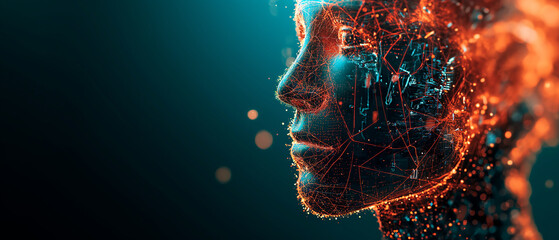 Silhouette of virtual human on circuit pattern. Artificial intelligence concept. Generative AI.