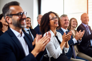 Diverse Business Professionals Appreciating a Successful Seminar. Inclusivity and Engagement in Corporate Training