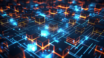 Blockchain cube, abstract futuristic background data transmission