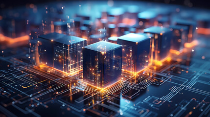 Blockchain cube, abstract futuristic background data transmission