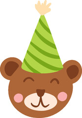 Cute cartoon bear wearing a green striped party hat © MiyaNuraisah