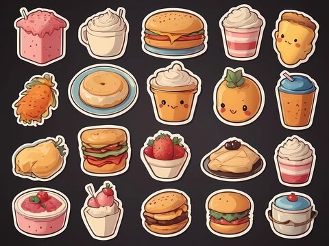 Multiple stickers of cute foods