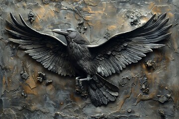 Raven Bas-Relief: Gypsum Stone Sculpture
