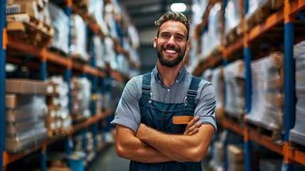 Foto op Plexiglas man with an apron in a warehouse full of boxes and merchandise in high resolution and high quality © Marco