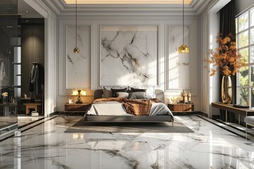 Luxury Bedroom Interior with Marble Flooring and Elegant Home Decor