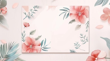 Minimalist floral wedding invitation card template design, generative ai
