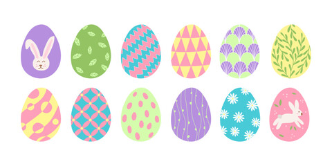 Set of colourful Easter eggs with different patterns, holiday design element, vector