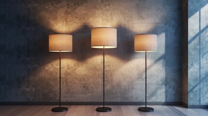 Minimalist Interior Design with Three Illuminated Lamps - 3D Rendering