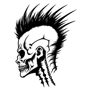 Skull with nail spiked mohawk vector illustrator.