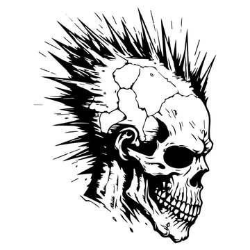 Skull with nail spiked mohawk vector illustrator.