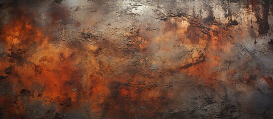 The painting features a dynamic blend of orange and black colors, creating a visually striking...