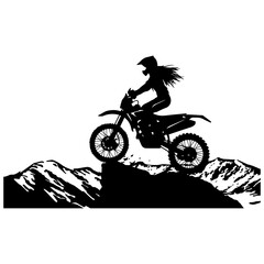 mountain motor biker girl silhouettes. vector illustrator.