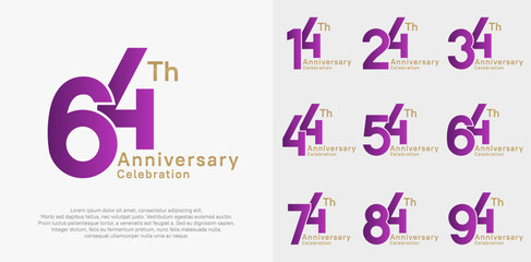 anniversary vector design set with purple and gold color for special moment celebration