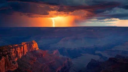 Fotobehang Lightning strike and heavy cloud at Grand Canyon. © rabbit75_fot