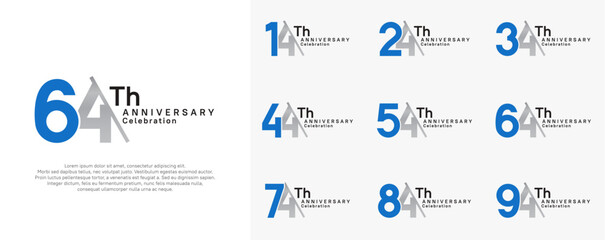 anniversary logotype vector set. blue and silver color with slash for celebration day