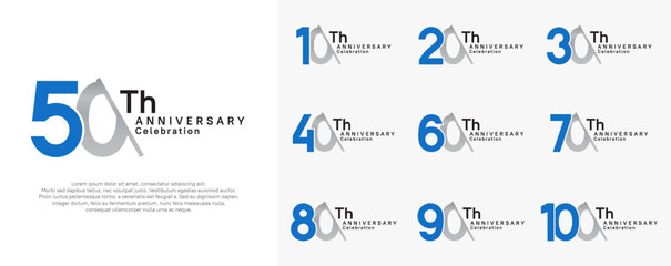anniversary logotype vector set. blue and silver color with slash for celebration day