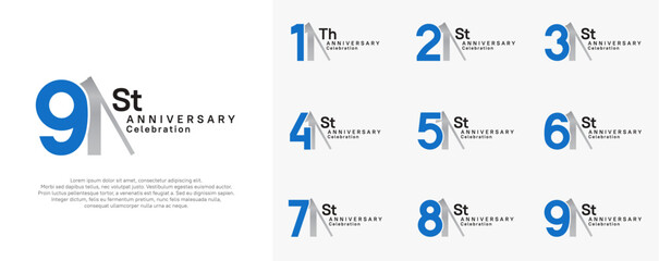 anniversary logotype vector set. blue and silver color with slash for celebration day