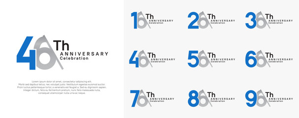 anniversary logotype vector set. blue and silver color with slash for celebration day - obrazy, fototapety, plakaty