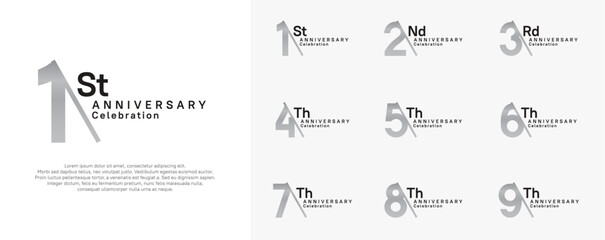 anniversary logotype vector set. blue and silver color with slash for celebration day