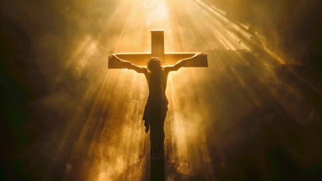 jesus christ on the cross in the light Generative AI
