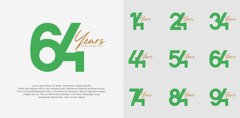 anniversary logotype vector design set with brown handwriting, green color can be use for special day