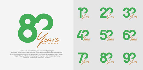 anniversary logotype vector design set with brown handwriting, green color can be use for special day