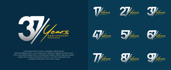 anniversary logotype vector design with slash and handwriting silver color for special day