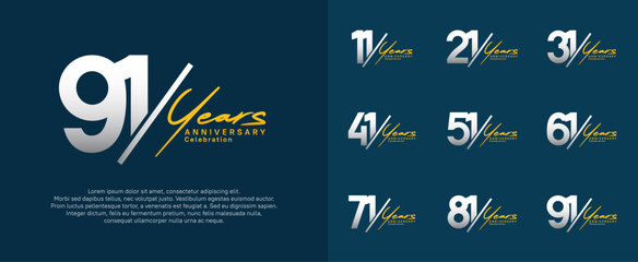 anniversary logotype vector design with slash and handwriting silver color for special day