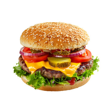 burger isolated on transparent background Generative Ai