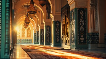 Creative traditional windows in Arabesque style, sunset light entering the building, Islamic concept - obrazy, fototapety, plakaty