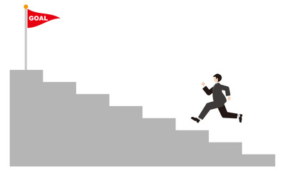 ゴールに向かって階段を駆け上がる男性
