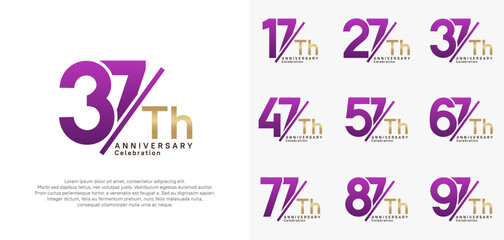 anniversary logo style vector set with slash purple and gold color can be use for celebration